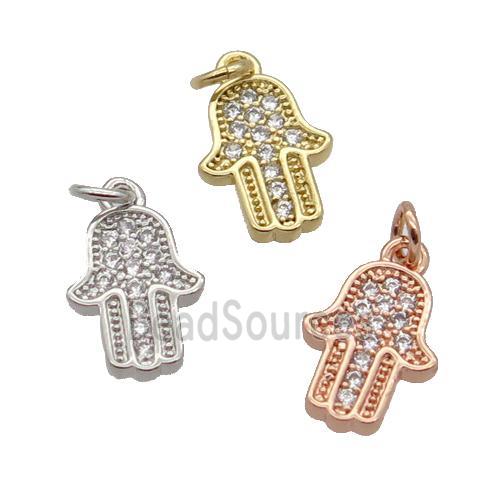 Copper Hamsahand Pendant Pave Zircon Mixed