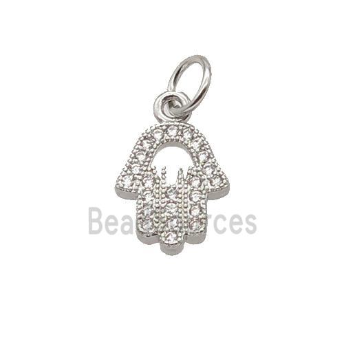 Copper Hamsahand Pendant Pave Zircon Platinum Plated