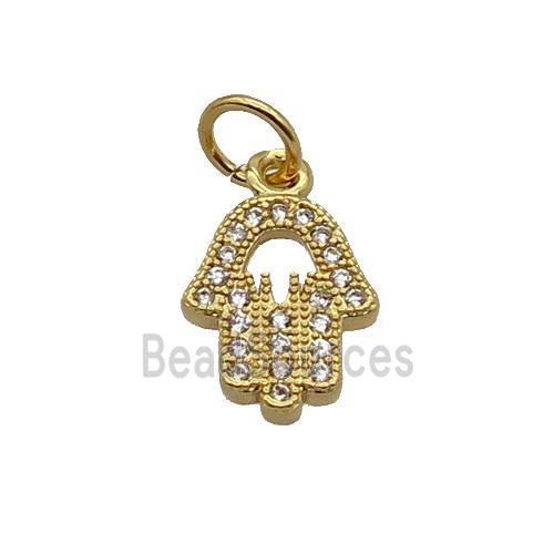 Copper Hamsahand Pendant Pave Zircon Gold Plated