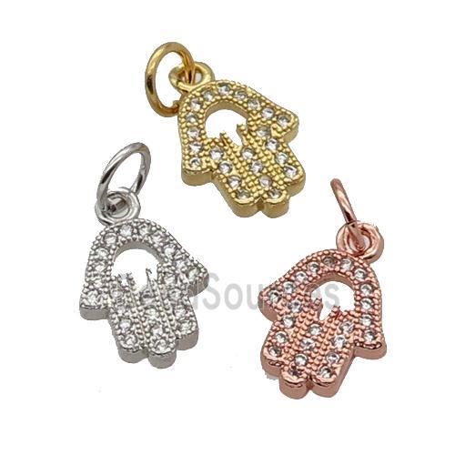 Copper Hamsahand Pendant Pave Zircon Mixed