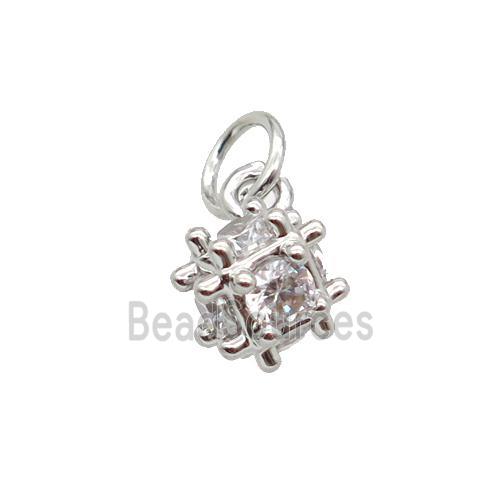 Copper Cube Pendant Pave Zircon Platinum Plated