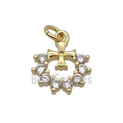 Copper Heart Cross Pendant Pave Zircon Gold Plated