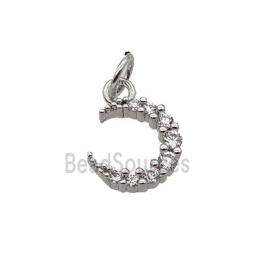 Copper Crescent Moon Pendant Pave Zircon Platinum Plated