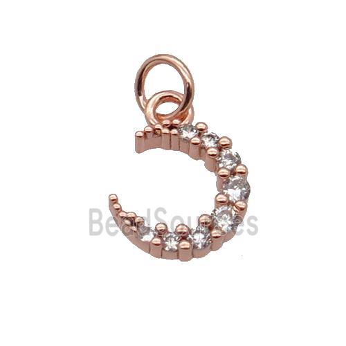 Copper Crescent Moon Pendant Pave Zircon Rose Gold