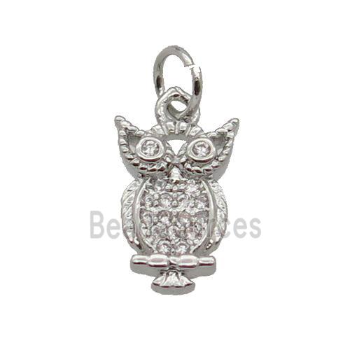 Copper Owl Pendant Pave Zircon Platinum Plated