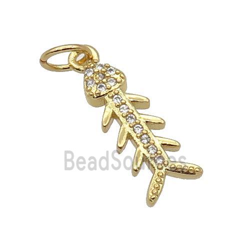 Copper Fishbone Pendant Pave Zircon Gold Plated