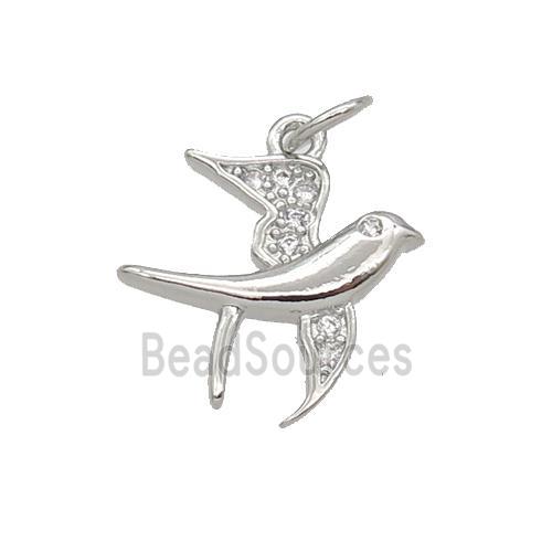 Copper Swallow Pendant Pave Zircon Birds Platinum Plated