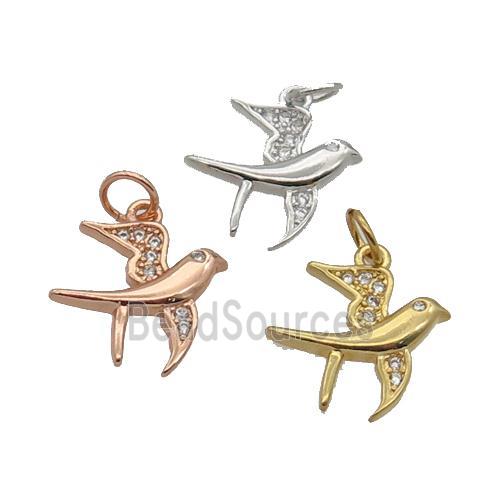 Copper Swallow Pendant Pave Zircon Birds Mixed