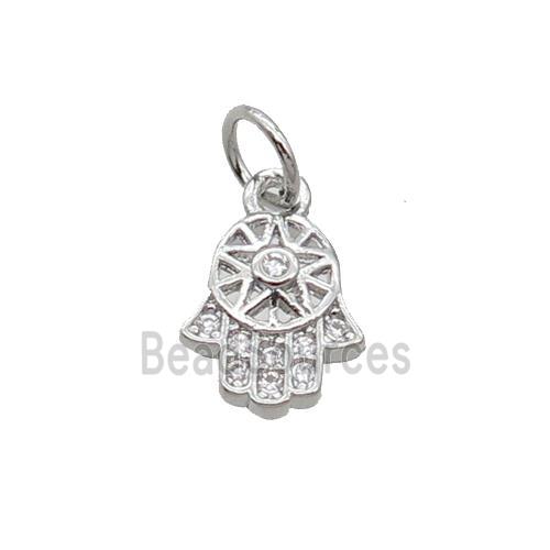 Copper Hamsahand Pendant Pave Zircon Platinum Plated