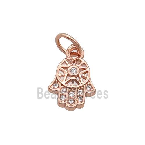 Copper Hamsahand Pendant Pave Zircon Rose Gold