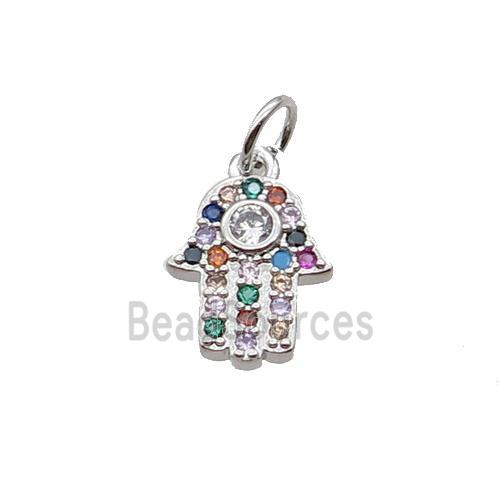 Copper Hamsahand Pendant Pave Zircon Platinum Plated