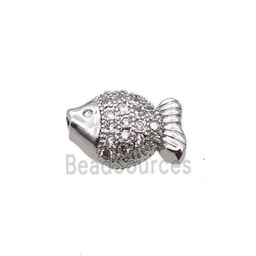 Copper Fish Beads Pave Zircon Platinum Plated