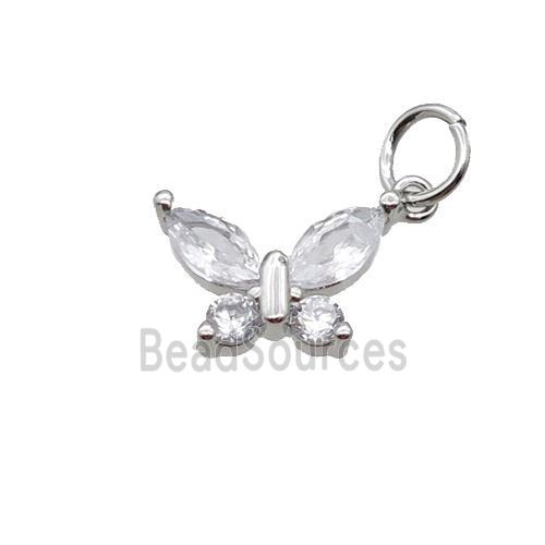 Copper Butterfly Pendant Pave Zircon Platinum Plated