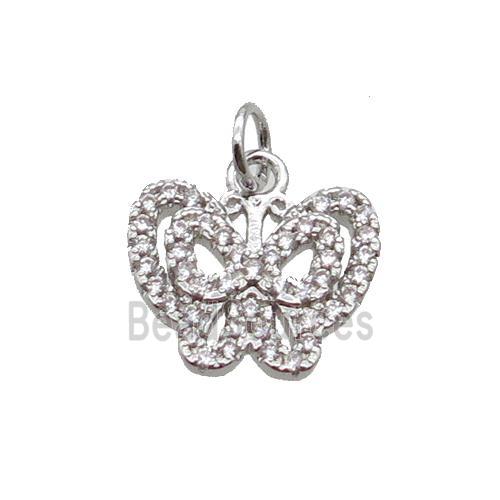 Copper Butterfly Pendant Pave Zircon Platinum Plated