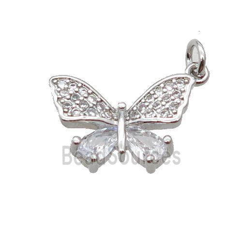 Copper Butterfly Pendant Pave Zircon Platinum Plated