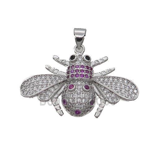 Copper Honeybee Pendant Pave Zircon Platinum Plated