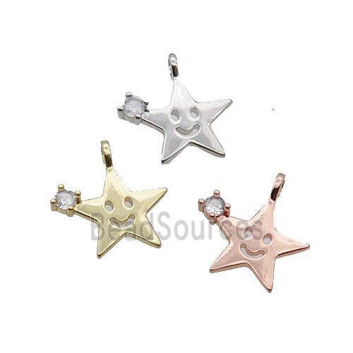 Copper Star Pendant Pave Zircon Smileface Mixed