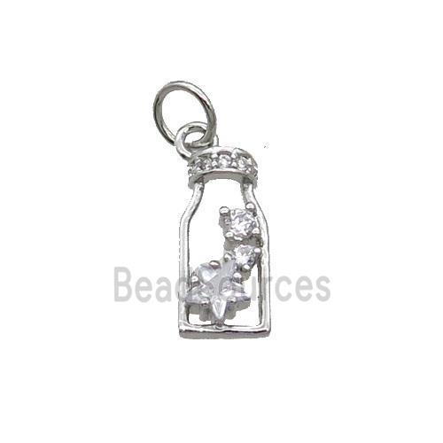 Copper Bottle Pendant Pave Zircon Platinum Plated