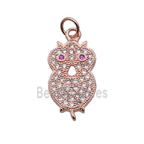 Copper Owl Pendant Pave Zircon Rose Gold