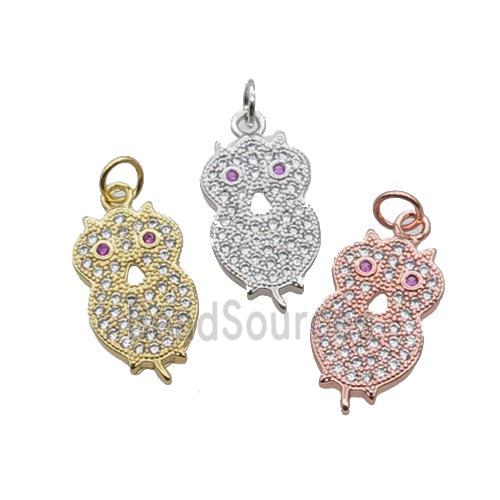 Copper Owl Pendant Pave Zircon Mixed