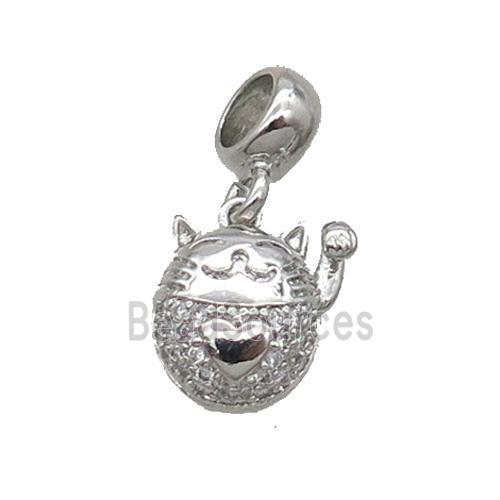 Copper Lucky Cat Pendant Pave Zircon Platinum Plated