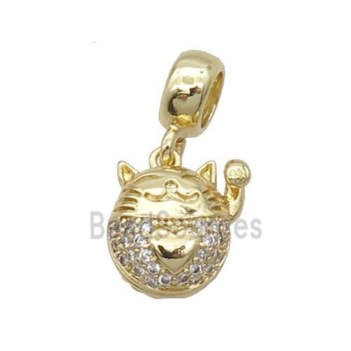 Copper Lucky Cat Pendant Pave Zircon Gold Plated