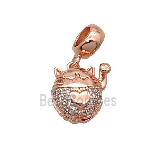 Copper Lucky Cat Pendant Pave Zircon Rose Gold