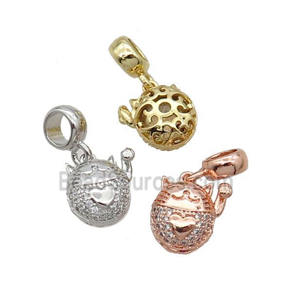 Copper Lucky Cat Pendant Pave Zircon Mixed