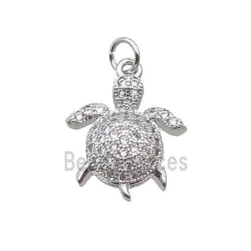 Copper Tortoise Pendant Pave Zircon Platinum Plated