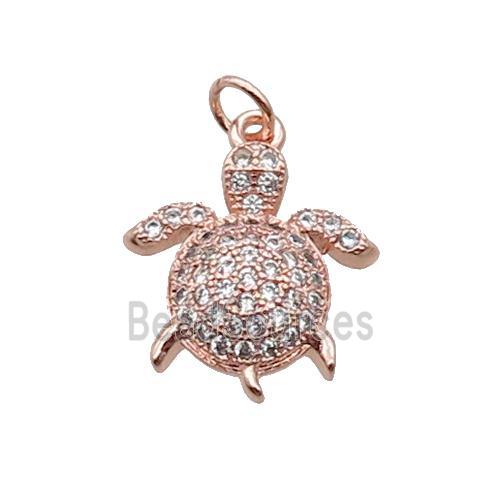 Copper Tortoise Pendant Pave Zircon Rose Gold