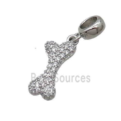 Copper DogBone Pendant Pave Zircon Platinum Plated