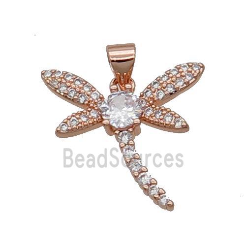 Copper Dragonfly Pendant Pave Zircon Rose Gold