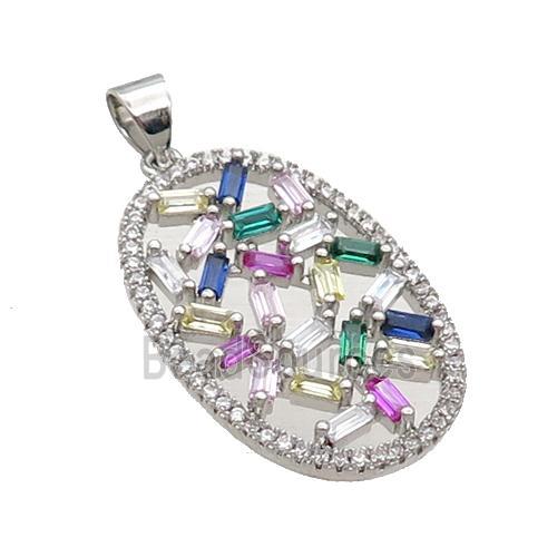 Copper Oval Pendant Pave Zircon Multicolor Platinum Plated