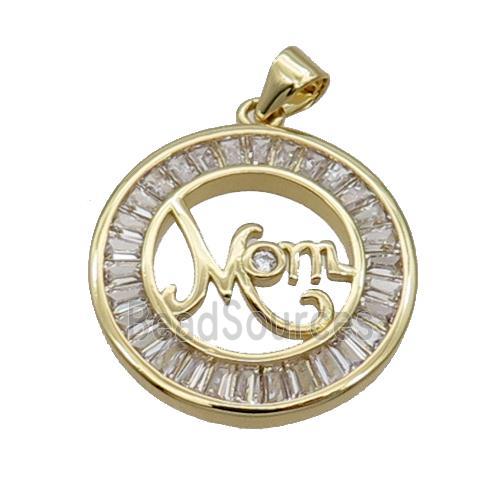 Copper Circle Pendant Pave Zircon Mom Gold Plated