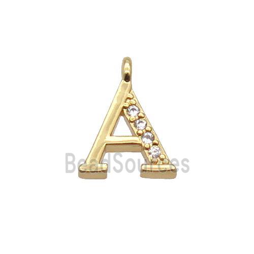 Copper Letter-A Pendant Pave Zircon Gold Plated