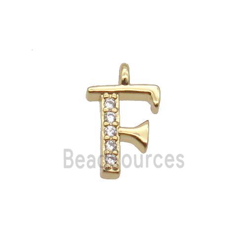 Copper Letter-F Pendant Pave Zircon Gold Plated