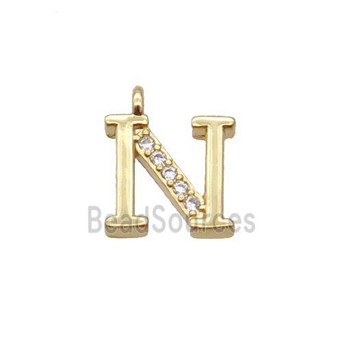 Copper Letter-N Pendant Pave Zircon Gold Plated