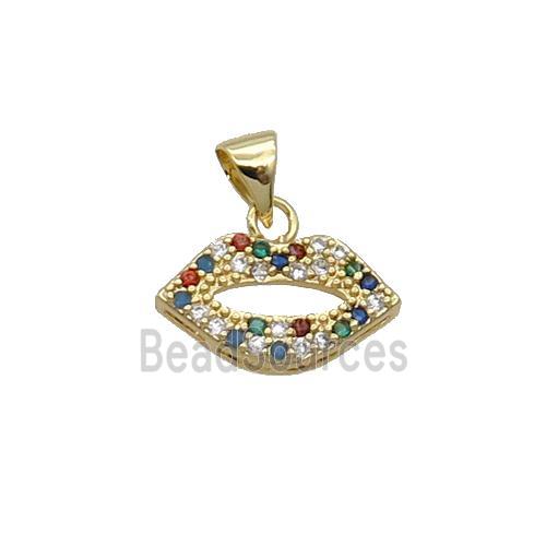 Copper Lips Pendant Pave Zircon Multicolor Gold Plated