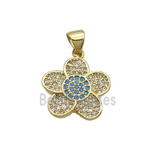 Copper Flower Pendant Pave Zircon Gold Plated