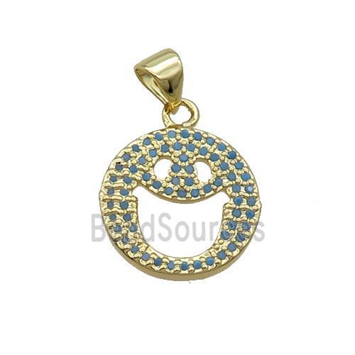 Copper Emoji Pendant Pave Turq Zircon Gold Plated