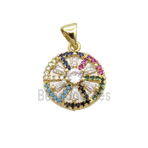 Copper Flower Pendant Pave Zircon Multicolor Gold Plated