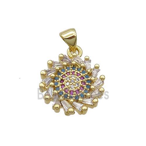 Copper Sunflower Pendant Pave Zircon Gold Plated