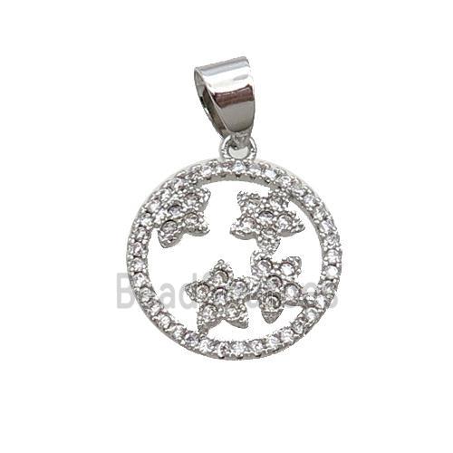 Copper Circle Pendant Pave Zircon Star Platinum Plated