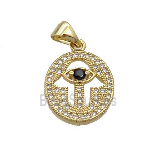 Copper Circle Pendant Pave Zircon Hamsahand Gold Plated