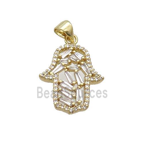 Copper Hamsahand Pendant Pave Zircon Gold Plated