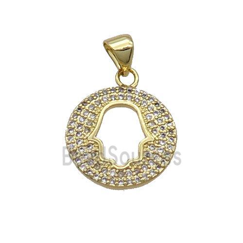 Copper Circle Pendant Pave Zircon Hand Gold Plated