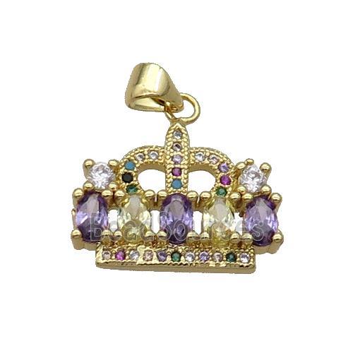 Copper Crown Pendant Pave Zircon Multicolor Gold Plated