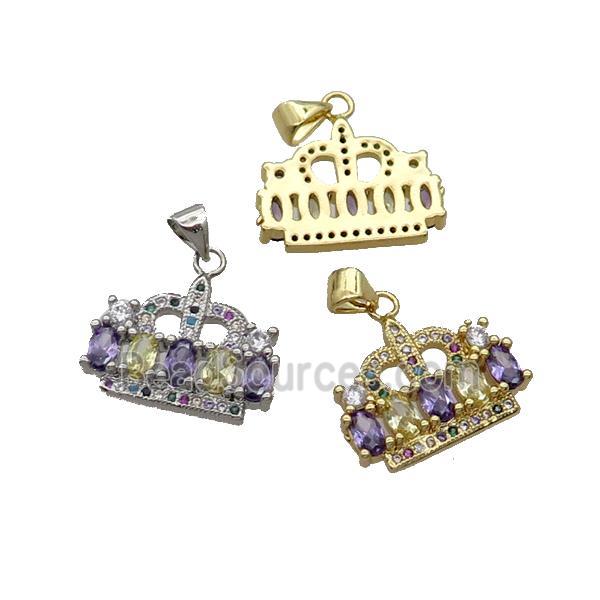 Copper Crown Pendant Pave Zircon Multicolor Mixed