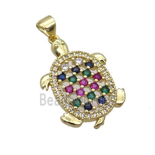 Copper Tortoise Pendant Pave Zircon Multicolor Gold Plated