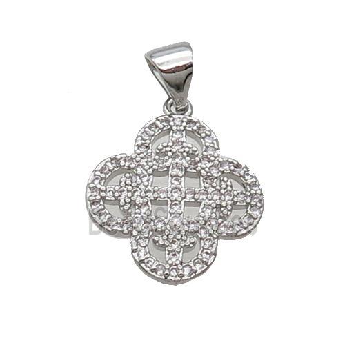 Copper Clover Pendant Pave Zircon Platinum Plated